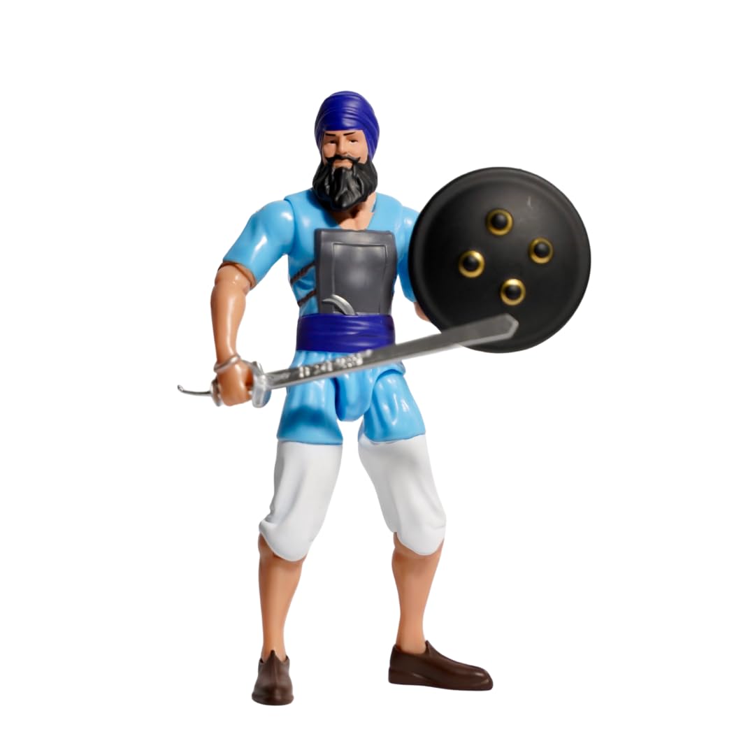 Khalsa Toy Store Baaj Singh (Light Blue) Sikh Action Figure Toy | Featured on BBC | Sikh Warrior Figure with Shield & Sword | Khalsa Toy Cultural Collectible & Gift for Kids and Adults