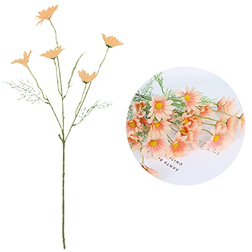 Bodhi2000 1 bouquet de fleurs artificielles à 5 têtes pour décoration de table - Blanc - Fausse fleur de pique-nique - Camomille jaune champagne