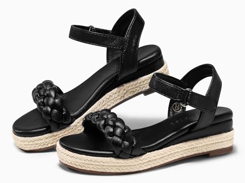 Image of Coutgo Girls Platform Sandals Espadrille Braid Open Toe Ankle Strap Wedge Sandals Summer Dress Shoes for Toddler /Little /Big Kids