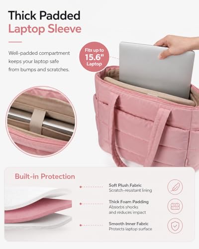 Image of Tressential Puffer Tote Bag for Women, Lightweight, 20L Capacity with 15.6 inch Laptop Compartment, Side Pockets, Office, College and Travel