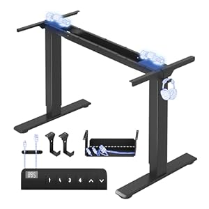 FLEXISPOT Höhenverstellbarer Schreibtisch Gestell, Elektrisch Tischbeine mit 2 Motoren & LED-Höhenanzeige & 4 Speicherfunktionen, inkl. 2 Haken & Kabelmanagement, Schwarz