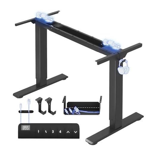 FLEXISPOT Höhenverstellbarer Schreibtisch Gestell, Elektrisch Tischbeine mit 2 Motoren & LED-Höhenanzeige & 4 Speicherfunktionen, inkl. 2 Haken & Kabelmanagement, Schwarz