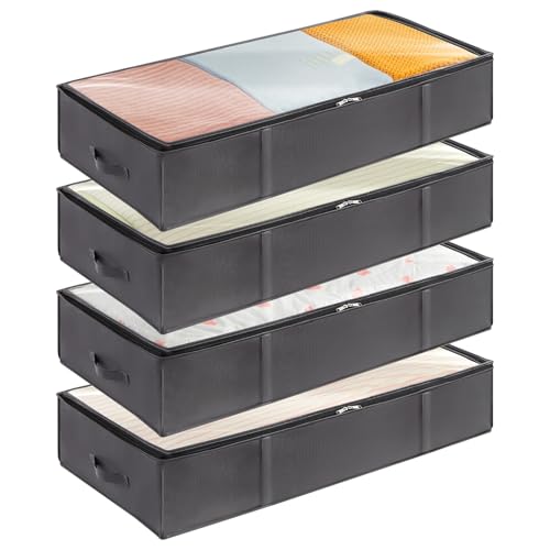 Lifewit 95L 4 Pack Under Bed Storage Containers, Large Capacity Blanket Storage Bags with Reinforced Handle, Organization and Storage for Comforters, Sheets, Clothes, Bedroom, College Dorm, Grey