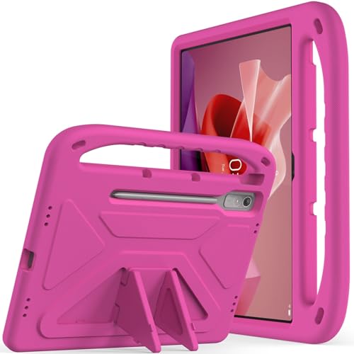Étui Lenovo Tab P12 12.7 2023 antichoc rose rouge avec poignée et support