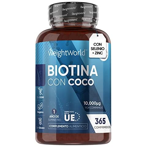 Biotina 10000 mcg 365 Comprimidos Vegano con Coco, Zinc y Selenio Cover