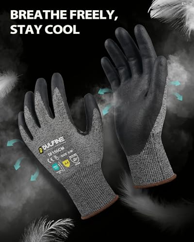 Image of DULFINE A3 /A4 /A9 Cut Resistant Work Gloves for Men Women,Touchscreen Foam Nitrile Coated,Ideal for Glass Cutting Wood Carving