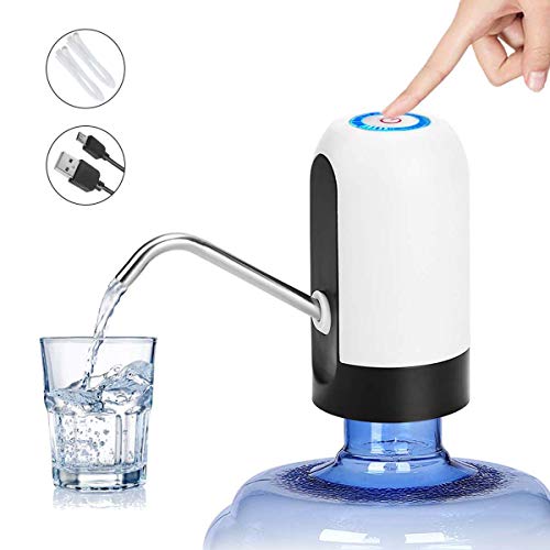 5 Gallon Water Dispenser, Water Bottle Pump Electric Portable USB Charging for 5 Gallon Water Bottle Built-In 1200MHA Battery White