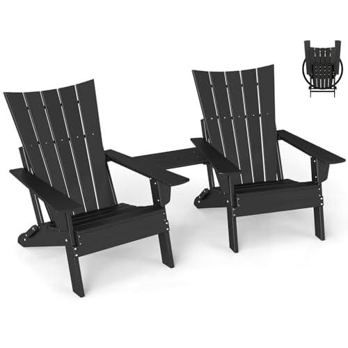 GREENVINES Folding-Adirondack-Chairs-Set-of-2 | HDPE Plastic | Arch Series | Fire Pit Chair | with Connecting Tray | Removable Table | All Weather | f