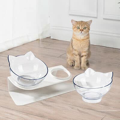Futternapf Katze Doppelte KatzennäPfe 15°Gekippte FutterschüSsel+ErhöHte StäNde Transparent Rutschfes Haustier Dual Fressnapf Katzennapf SchräGe Mit ErhöHter StäNder Geneigte Katzen Welpen Hundenapf Cover