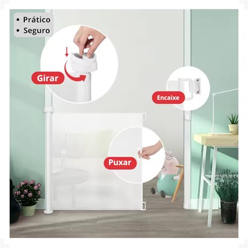 Grade De Segurança Retrátil PET e Bebê Rolling Gate Kidino Branca Proteção Cachorro