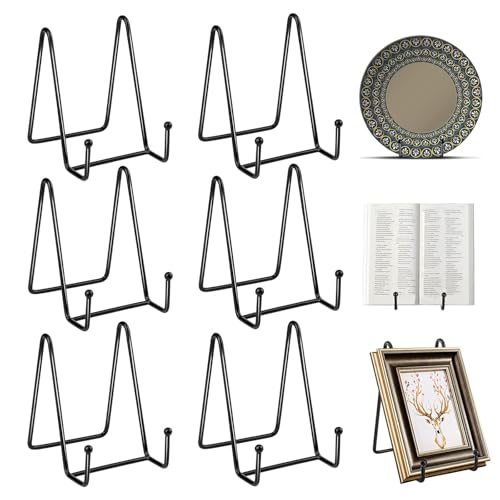 Kokoie 3 Inch Plate Stands for Display, 6 Pcs Plate Holder, Metal Tabletop Picture Stand for Display Tabletop Decorative Plates Photo Frames Book Pictures Plaque(Black)