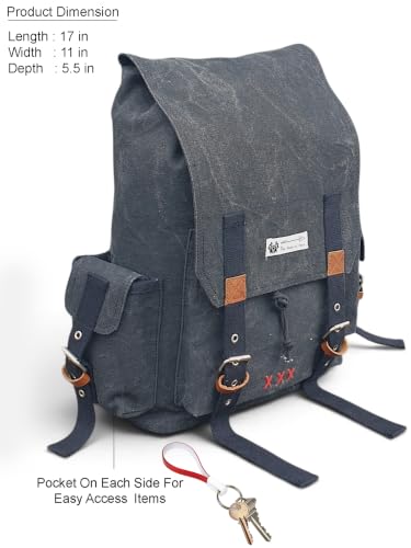 Image of The House of Tara Canvas Backpack for Men and Women | Casual Cotton Bag With 100% Cotton Inner Lining, 4 External & 3 Internal Pockets | Backpacks Suitable for College, Travel & Hiking (Phantom Black)