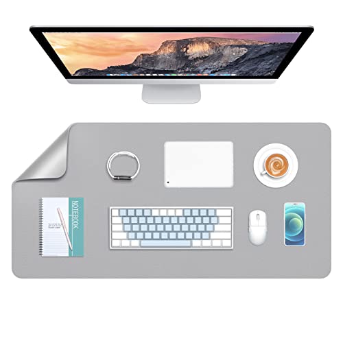 Hsurbtra Sous-main de bureau, 76,2 x 35,6 cm, double face, en cuir PU, grand tapis de souris pour bureau, accessoires de bureau pour femme, fournitures de bureau pour clavier et souris, gris et doré Cover