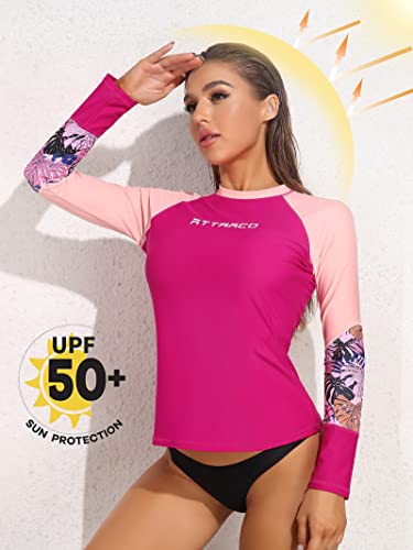 Attraco Long Sleeve Rash Guard For Women Spf Surf Swim Shirt Tropical Leaves Purple L #TOP1
