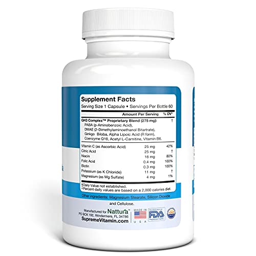 Nattura G-H3 Ultra, Ultimate Antioxidant Formula - New, Improved Anti-Aging Complex (Ginkgo Biloba, R-Alpha Lipoic Acid, Coenzyme Q10, Acetyl L-Carnitine, Vitamin B6) - 60 Caps #TOP1