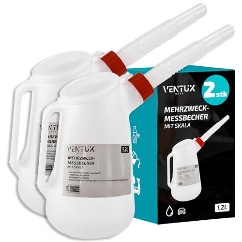Ölkanne 1,2L - 2 Stück Messkanne mit Skala und flexiblem Ausguss - Ölkanne für Motoröl Auto Motorrad Werkstatt - Füllkanne für Öl Kühlmittel und Fahrzeugflüssigkeiten