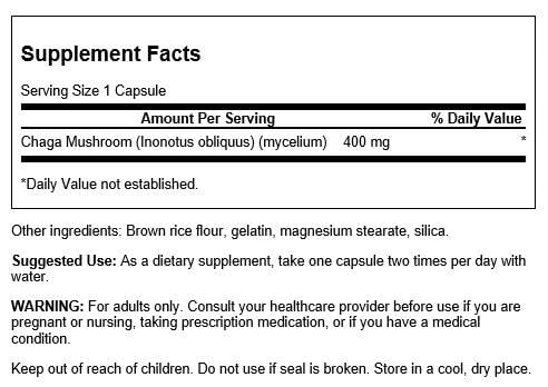 Swanson Full Spectrum Chaga Mushroom Antioxidant Immune Support 400 Milligrams 60 Capsules #TOP1