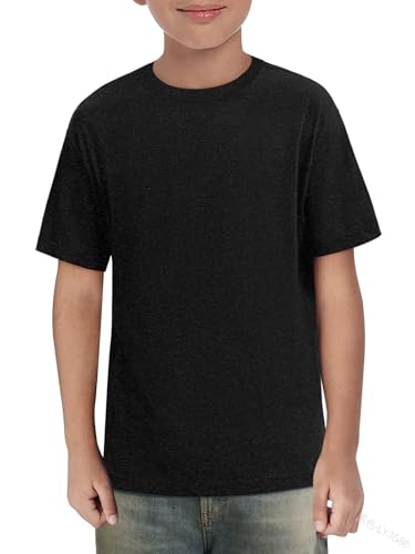 Haloumoning T-shirt d'été à manches courtes pour garçon - Col rond - Uni - Léger - Décontracté - Sport - Basique - 5-14 ans, Noir , 11-12 ans