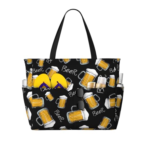 Beer Mug Large Beach Tote Bag for Women Extra Large Capacity Waterproof Sandproof Pool Bag Suitable for Swimming Pool Gym Travel