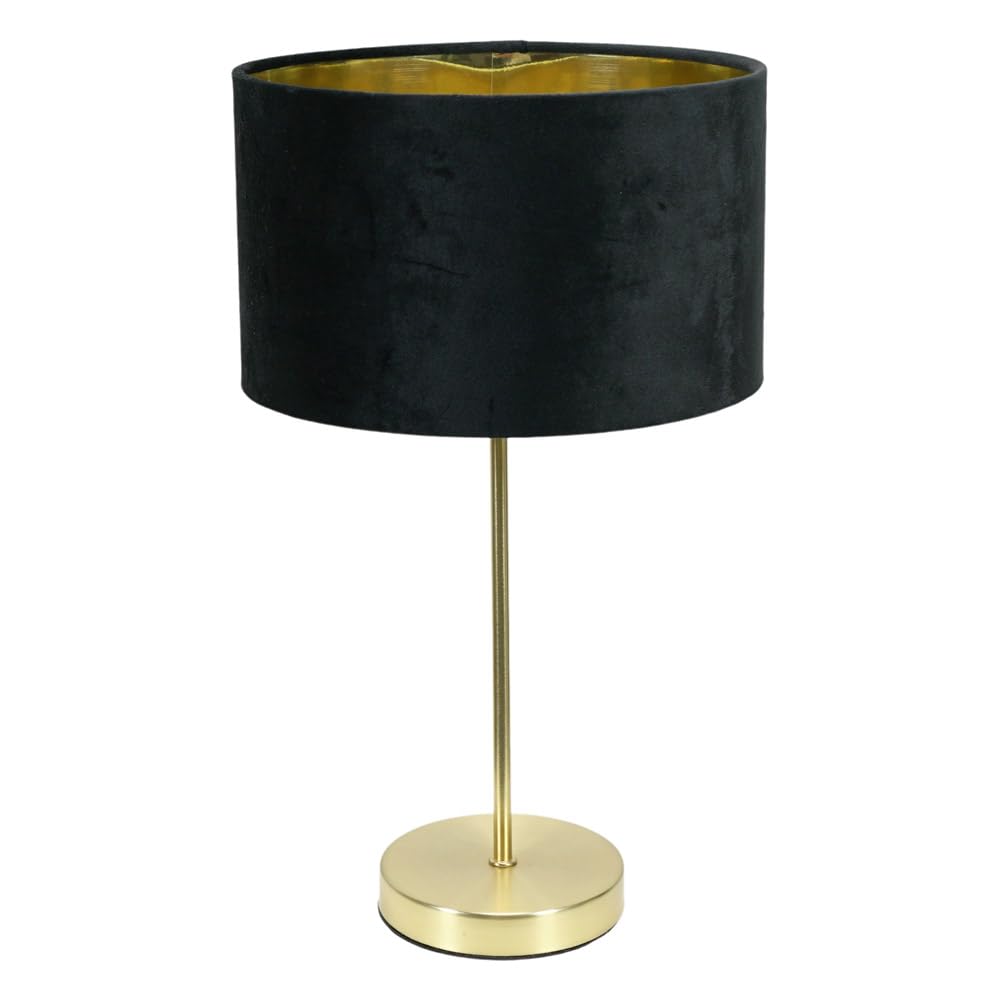 Valuelights Black Velvet & Gold Shade | Charlie Gold Stem Table Lamp With Black Velvet & Gold Inner Shade & Warm White Bulb | Table Lamps, Home Décor & Improvement Essential