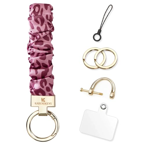 Image of Scrunchie Keychain Wristlet, Key Chain for Car Keys with D Ring, Stretchy Phone Charms with Tether Tab for Women.