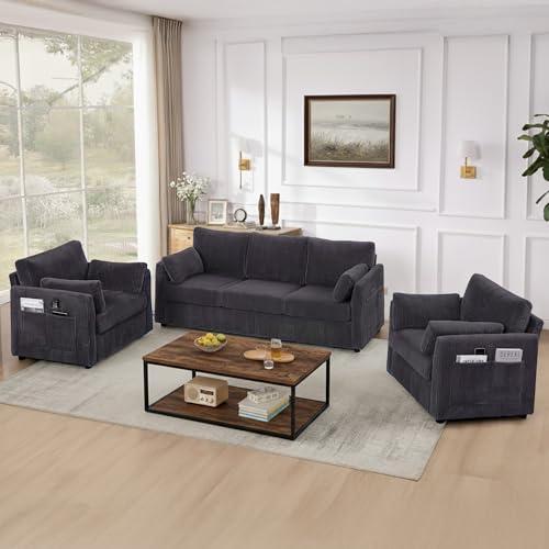 Mofolit Sofa Set for Living Room Corduroy Couch Sets 3