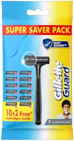 Gillette Guard Shaving Razor For Men (1 Razor With 12 Blades) | Super Value Pack With Upto 1 Year Of Shaving | Safety Comb And Flexible Head For A Safe Shave