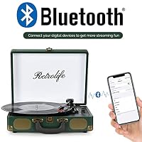Vinyl Plattenspieler 3-Gang 33/45/78 U/min Bluetooth Koffer Tragbarer Schallplattenspieler mit Riemenantrieb und eingebauten Lautsprechern RCA Line Out AUX in Kopfhöreranschluss Vintage Turntable – Ansicht 2