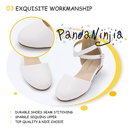 Pandaninjia Toddler/Little Kid Girl's Amanda Mary Jane Ballet Flats Ankle Strap Ballerina Dress Shoes Flat Sandals(White Pu, 2 M Us Little Kid) #TOP4