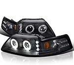 SPEC-D TUNING Dual Halo Projector Headlights Black Compatible with 1999-2004 Ford Mustang Left + Right Pair Headlamps Assembly