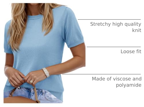 Image of Imily Bela Womens Summer Short Sleeve Sweater Dressy Casual Crew Neck Knit Tops Fashion Pullover Shirts