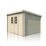 Woodtex Holz Gartenhaus Blockbohlenhaus Houston | Wandstärke 28 mm | Naturbelassen | B x T x H: 310 x 298 x 226 cm | Doppeltür Mit Echtglas (298 x 259 x 203 cm)