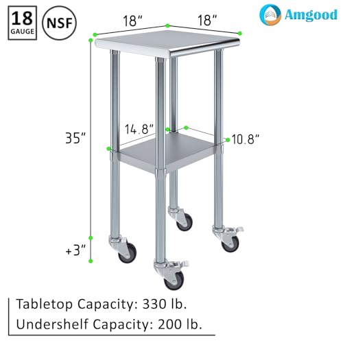 Image of AmGood 18 inch Long x 18 inch Deep Stainless Steel Table with Casters