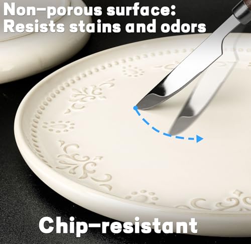 Artena Salad Plates Set Of 4, 8.5 Inch Embossed Small Ceramic Dinner Plates for Appetizer Dessert, Kitchen Plates With Lipped Edges, Microwave Oven Dishwasher Safe (Multiple Patterns) by Artena - Used condition - Image 3