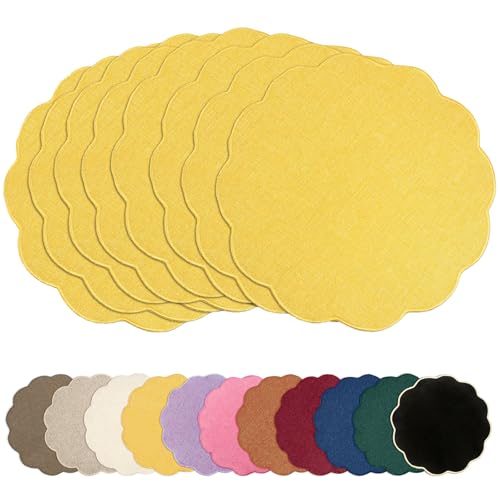 AHHFSMEI Round Scalloped Placemats Set of 8 15 Inch Faux Linen