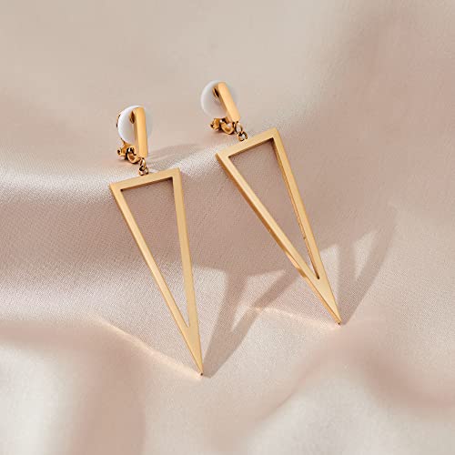 14K Gold Plated Metal Triangle Clip On Drop Earrings For Women Fashion Jewelry Non Piercing Dangle Earrings #TOP4