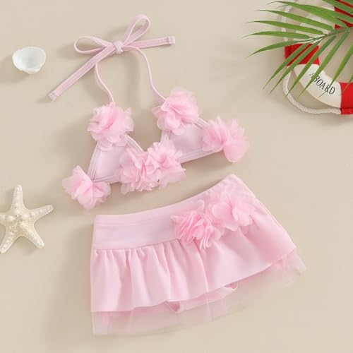 Knnimorning Tees KNNITEES-12BDCYBVVNQXOB1 Newborn Baby Girl Bikini Set Halter Bathing Suit 3D Flower 2 Piece Swimsuit Toddler Summer Beach Swimwear thumb #2