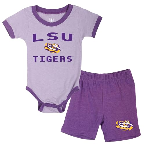 Wes and Willy NCAA Infant Bodysuit and Short Set,LSU Tigers,6M,Lt Purple