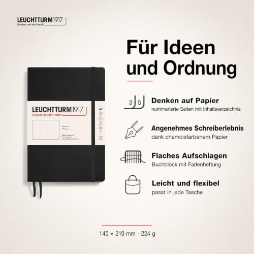 Leuchtturm1917 318651 Carnet medium A5 Couverture souple 121 pages numérotées Noir – vue 2