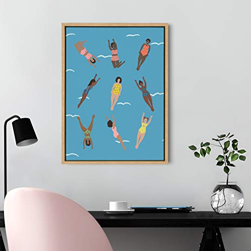 Kate and Laurel Sylvie Swimmers Framed Canvas Artwork by Queenbe Monyei, 18x24, Natural by Kate and Laurel - Image 2