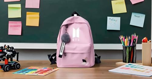 Image of BTS Backpack for Girls | K-Pop School Bag with Trendy Design & Keychain | Waterproof Lightweight Travel & College Women Backpacks for Teens | Shoulder Bags | Gift For Girls