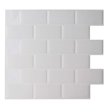 WorldCare DIY Tile Brick Wall Stickers Kitchen Backspalsh Self Adhesive Wallpaper Decal Home Decor Waterproof PVC Contact Paper Color White Dimensions 4PCS308930 | Pack of 1