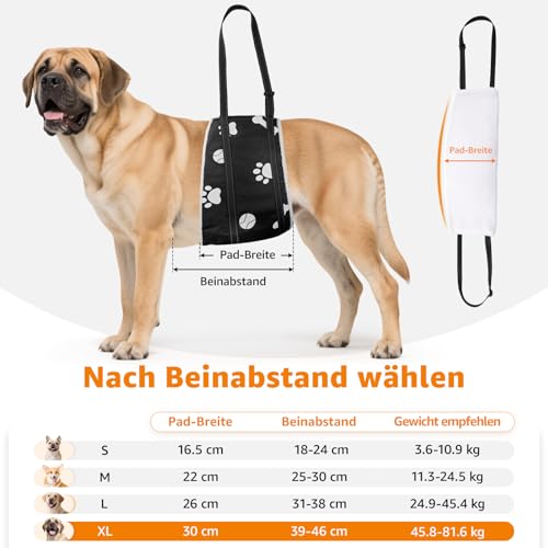 Weiche Hunde Tragehilfe - Verstellbare Gehhilfe für Hunde in verschiedenen Größen, Sicherheitsunterstützung für behinderte, verletzte oder ältere Hunde