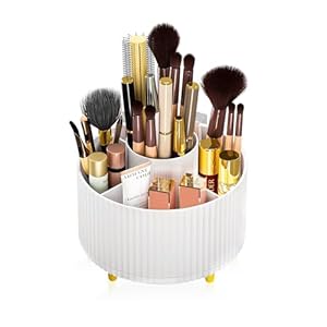 Makeup Brush Holder Organizer,360° Rotating Makeup Brush Organizer,Cosmetics and Perfume Organizer,Desktop Storage Tray for Cosmetics and Skincare,Bathroom Vanity Desktop Organizer,White
