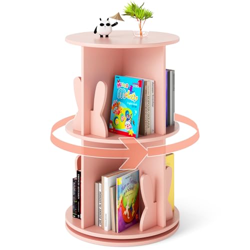 Costzon Kids Rotating Bookshelf, 2 Tier Small Book Shelf with