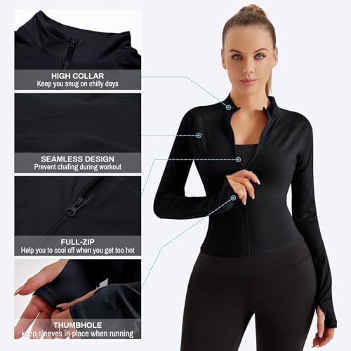 TERODACO Running Jacket Women Thumb Hole Zip Up Gym Tops Womens Long Sleeve Lightweight Sports Top Ladies Workout Cycling Athletic Shirts,Breathable Quick Dry Slim Fit - Image 6