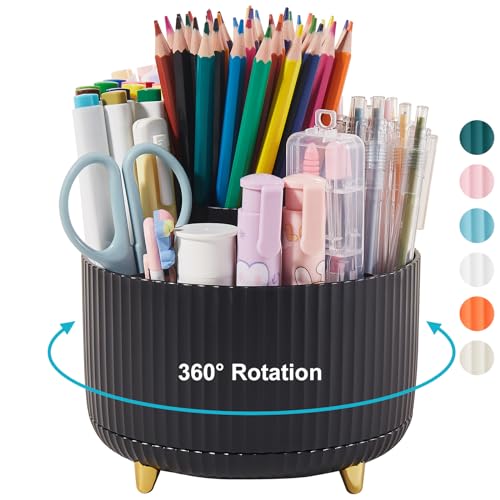 Image of 360 Degree Turntable Pen Holder Office Desk Organizer Multi-Functional Pencil Cup Desktop Stationary Organizer Storage for Office School Home (Black)