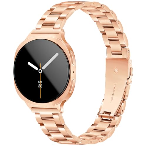 Vamyzji Metal Bands Compatible with Samsung 8 Classic Band 46mm/Galaxy Watch 8 Strap 44mm 40mm, Stainless Steel Adjustable Galaxy Strap for Women Men, Smart Bands for Samsung watch (Rose Gold)