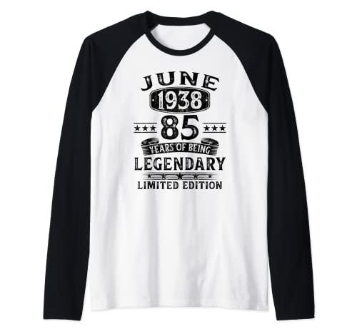 Regalo 85 Años Cumpleaños Hombre Mujer Hecho En Junio 1938 Camiseta Manga Raglan