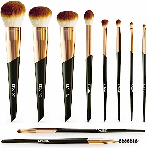 EDMIRE 10pcs Makeup Brushes including Foundation Brush, Eyeshadow and Eyebrow brushes. Essential Make up Brushes Set Gift for Women, Make up Brushes Perfect for Anniversary, Valentine or Birthday